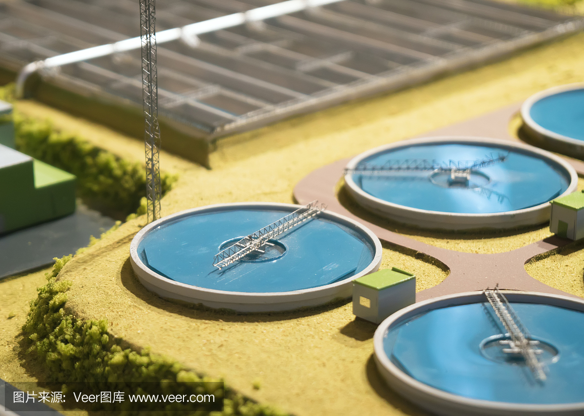 城市污水处理厂的比例模型。